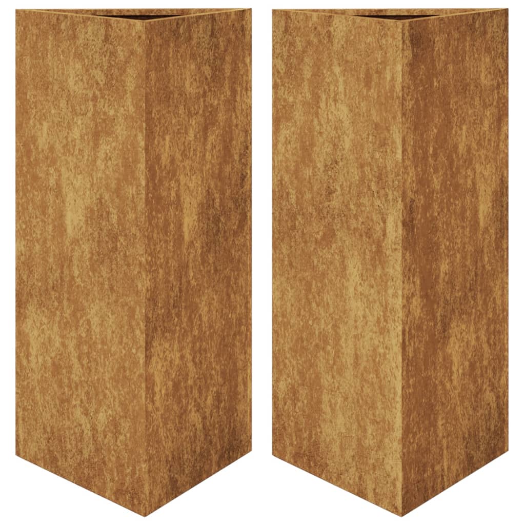 Plantekasser 2 stk trekantet 40x34,5x75 cm oksidert stål