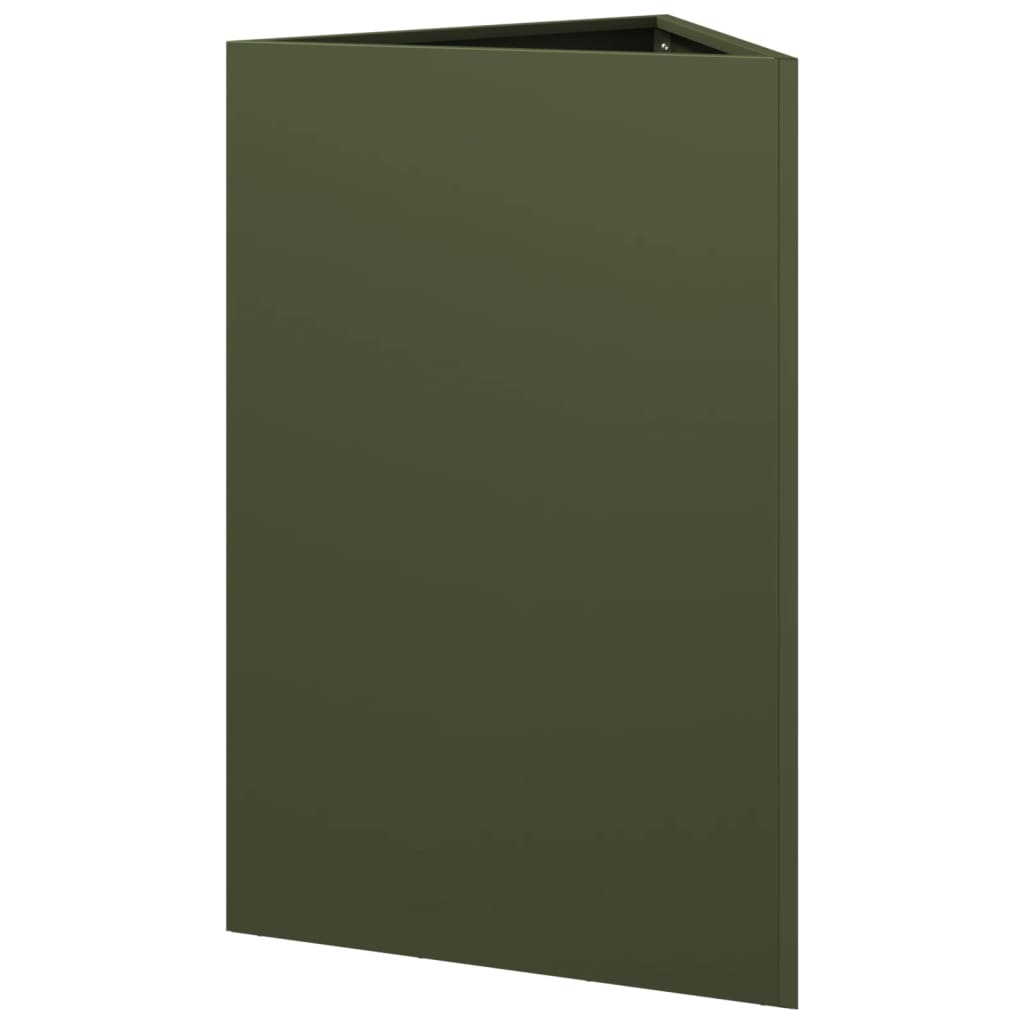 Plantekasse olivengrønn trekantet 50x43x75 cm stål
