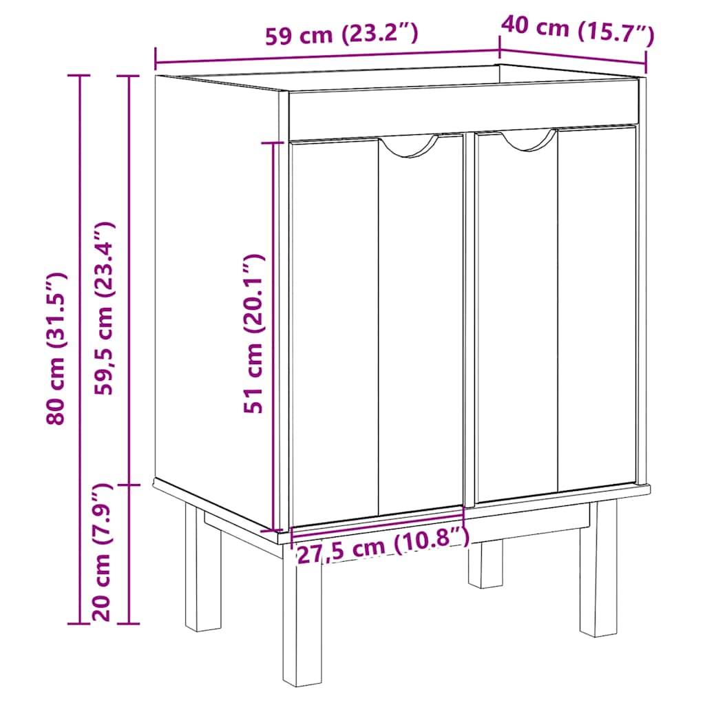 Servantskap OTTA 59x40x80 cm heltre furu