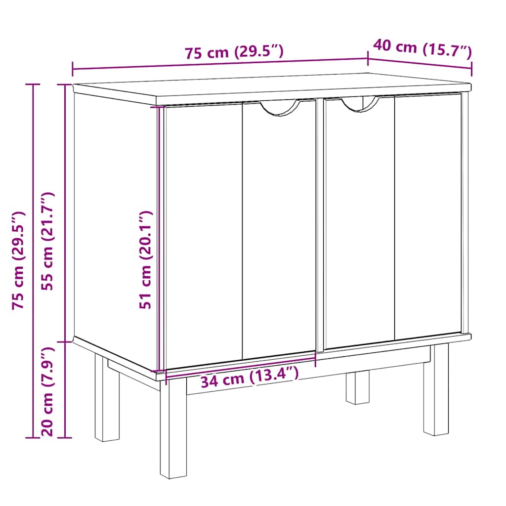 Skap for gang OTTA 75x40x75 cm heltre furu