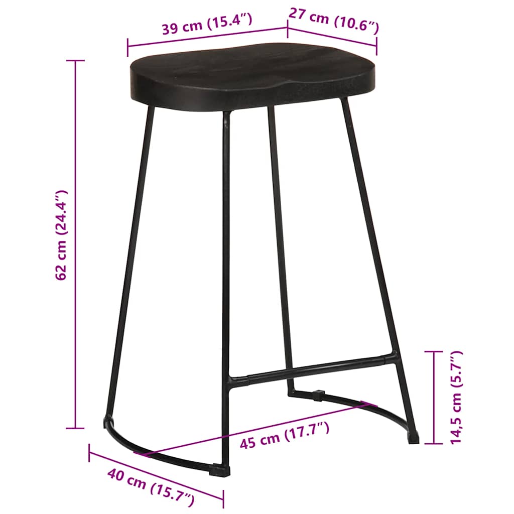 Barkrakker 2 stk sort 45x40x62 cm heltre mango