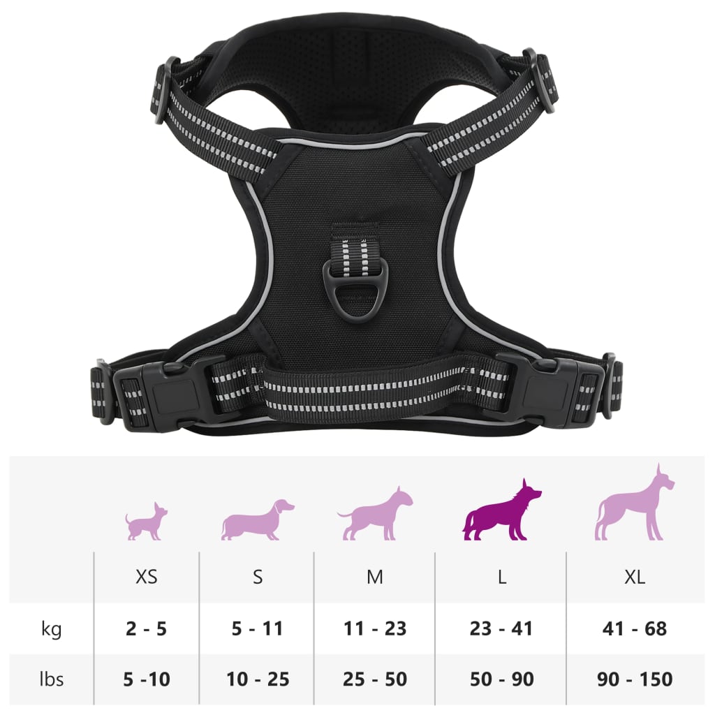 Hundesele med reflekterende striper justerbar svart L