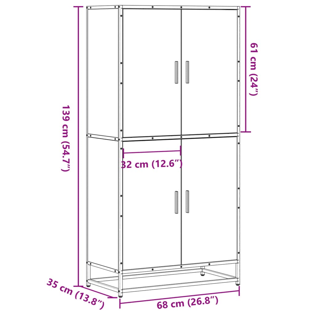 Highboard grå sonoma 68x35x139 cm konstruert tre
