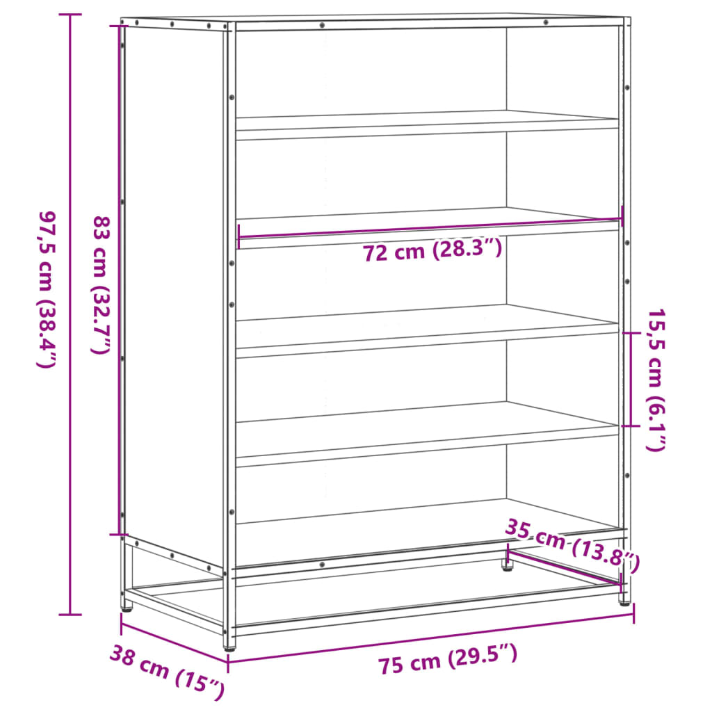 Skoskap brun eik 75x38x97,5 cm konstruert tre og metall