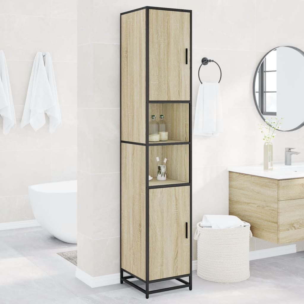 Baderomsskap sonoma eik 35x37,5x188,5 cm konstruert tre metall