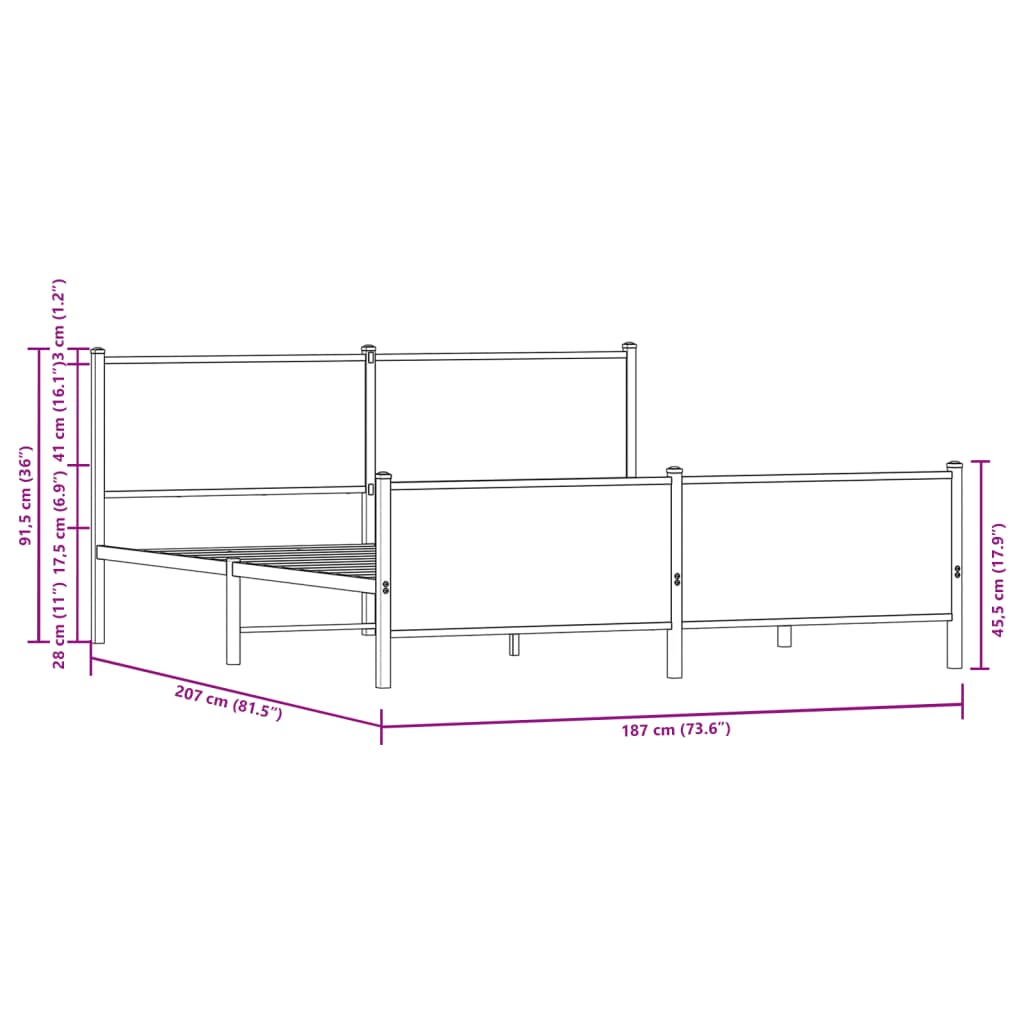 Sengeramme i metall uten madrass sonoma eik 180x200 cm