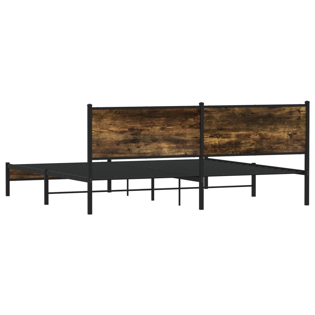 Sengeramme i metall uten madrass røkt eik 193x203 cm