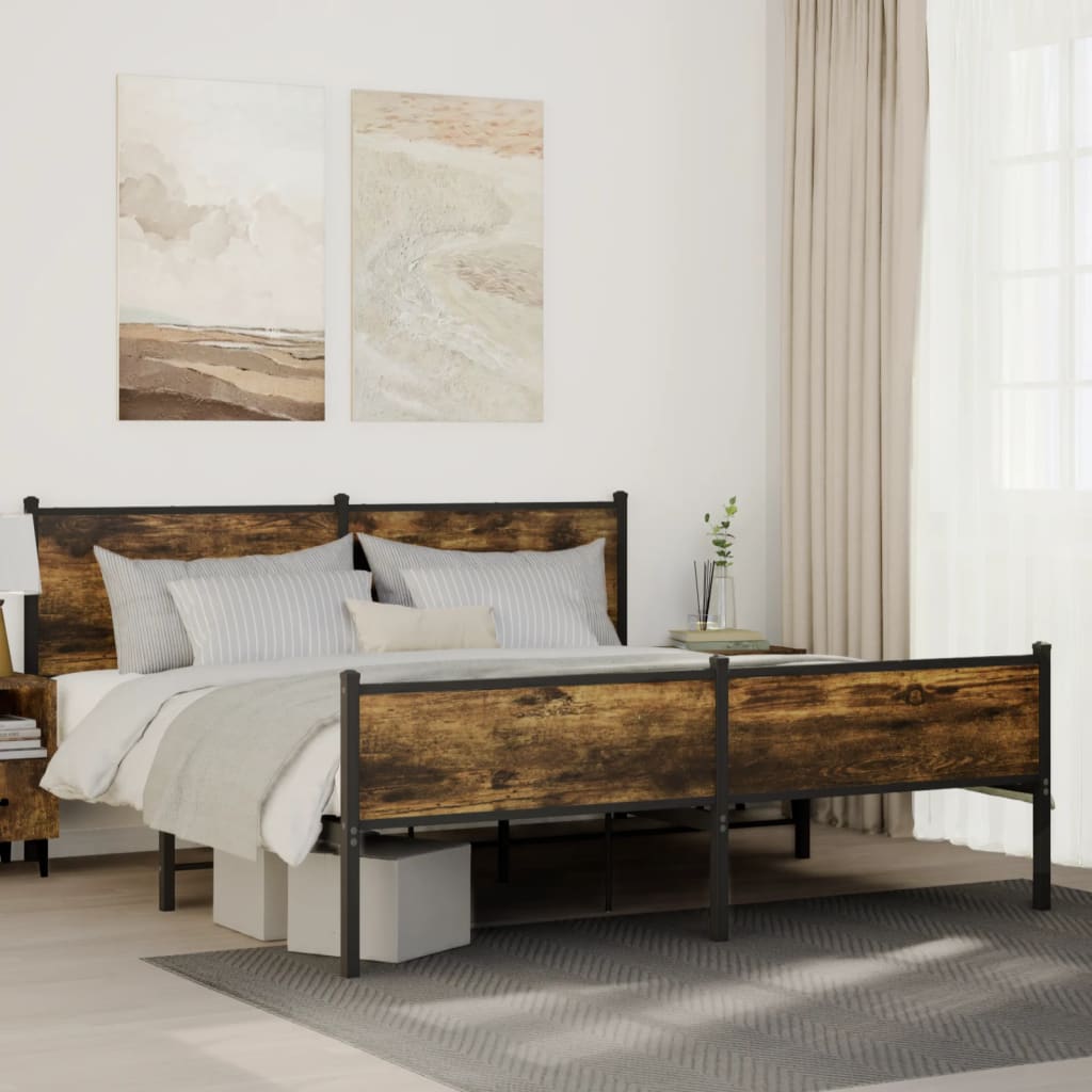Sengeramme i metall uten madrass røkt eik 180x200 cm