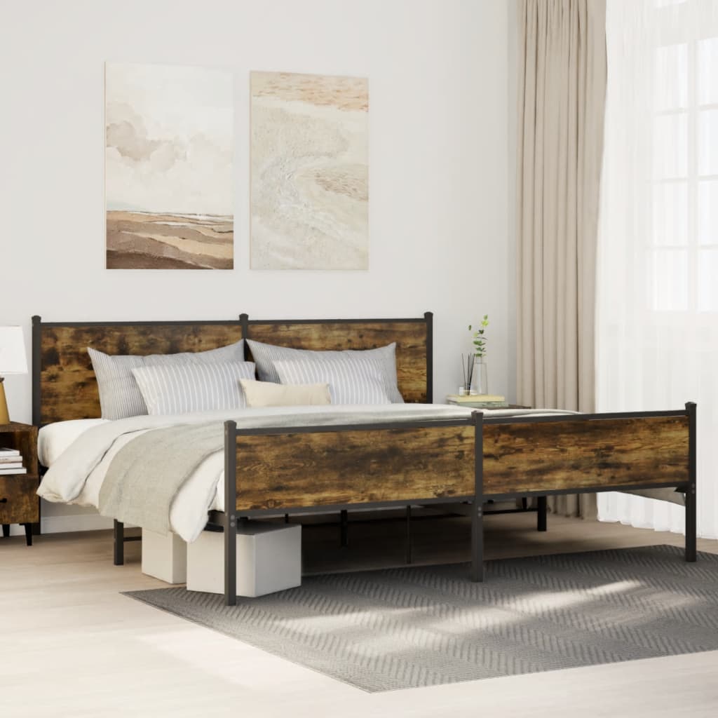 Sengeramme i metall uten madrass røkt eik 193x203 cm
