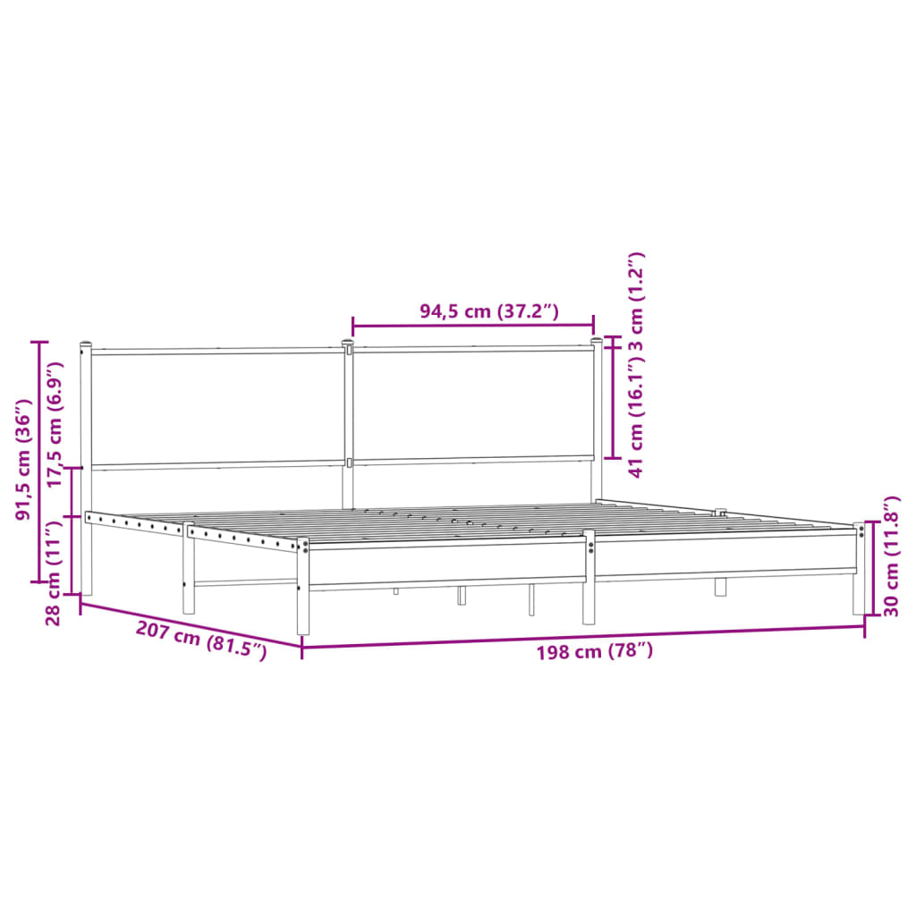 Sengeramme i metall uten madrass sonoma eik 193x203 cm