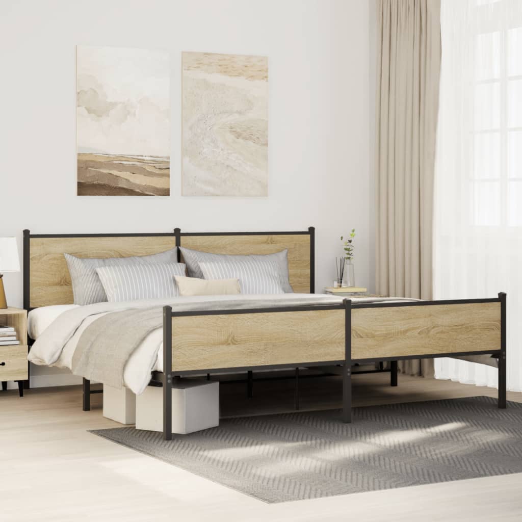 Sengeramme i metall uten madrass sonoma eik 193x203 cm
