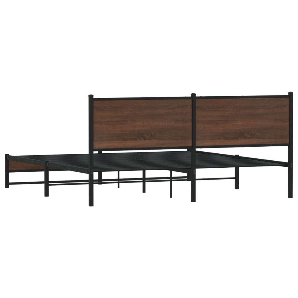 Sengeramme i metall uten madrass brun eik 183x213 cm