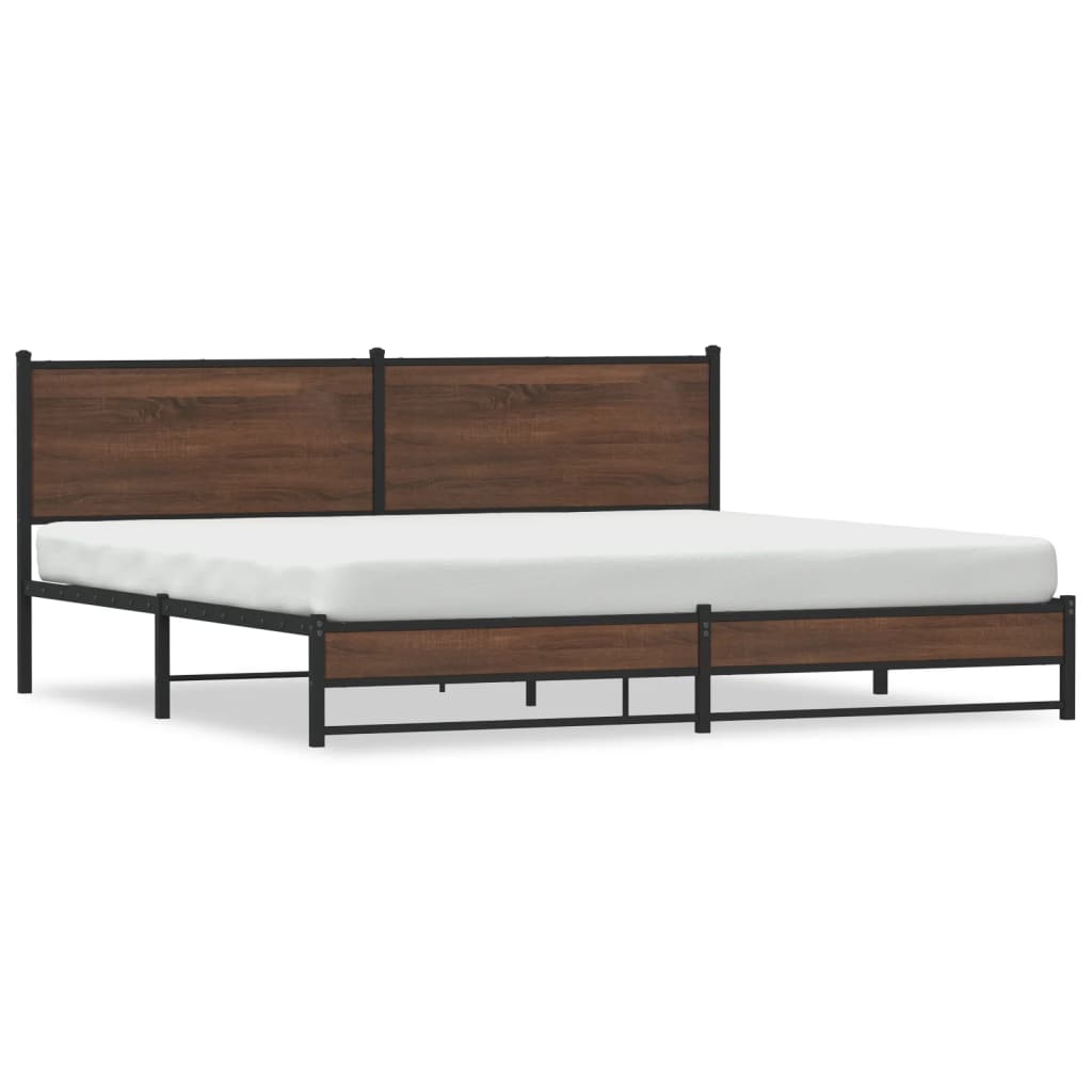 Sengeramme i metall uten madrass brun eik 193x203 cm