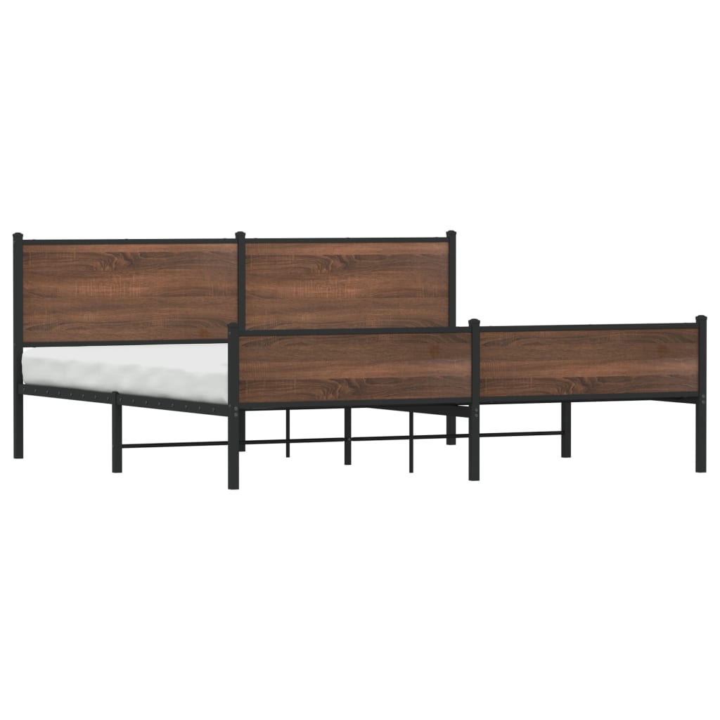 Sengeramme i metall uten madrass brun eik 193x203 cm