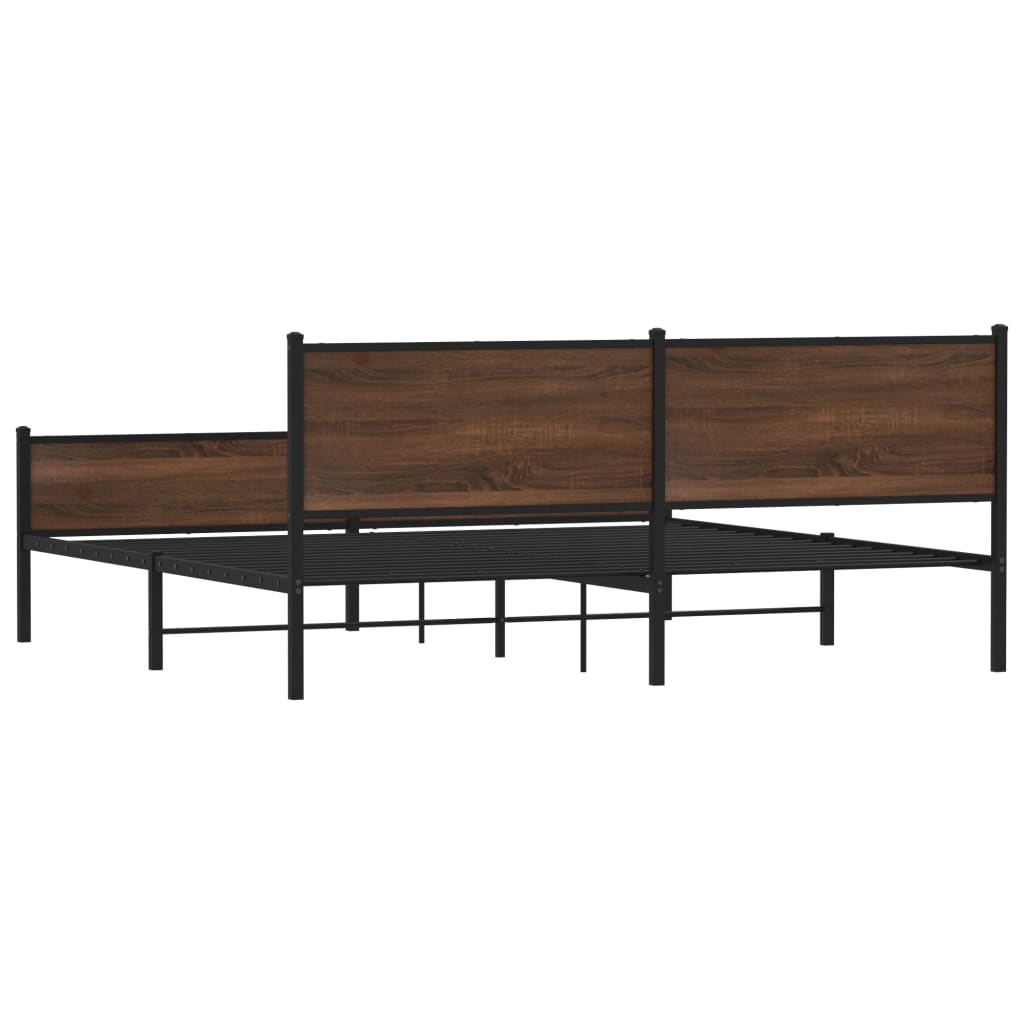 Sengeramme i metall uten madrass brun eik 193x203 cm