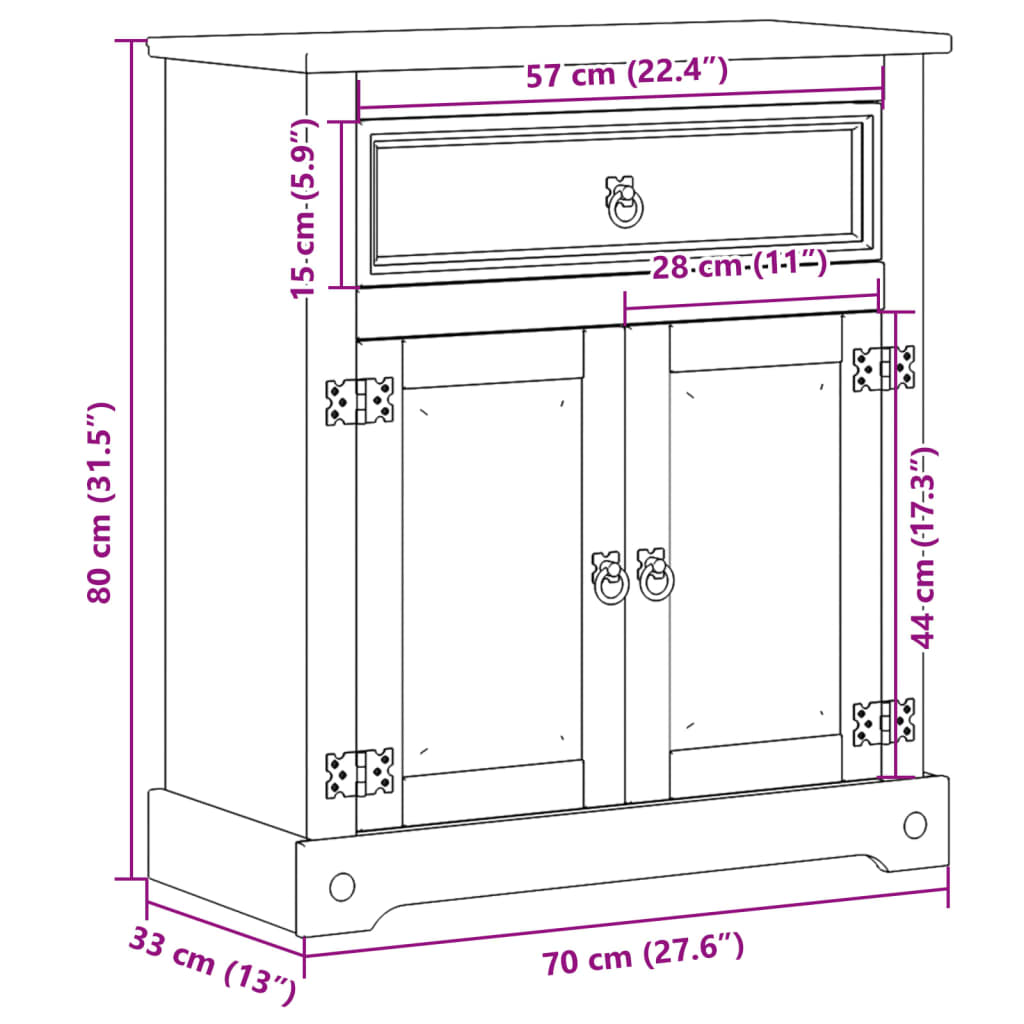 Baderomsskap Corona 70x33x80 cm heltre furu