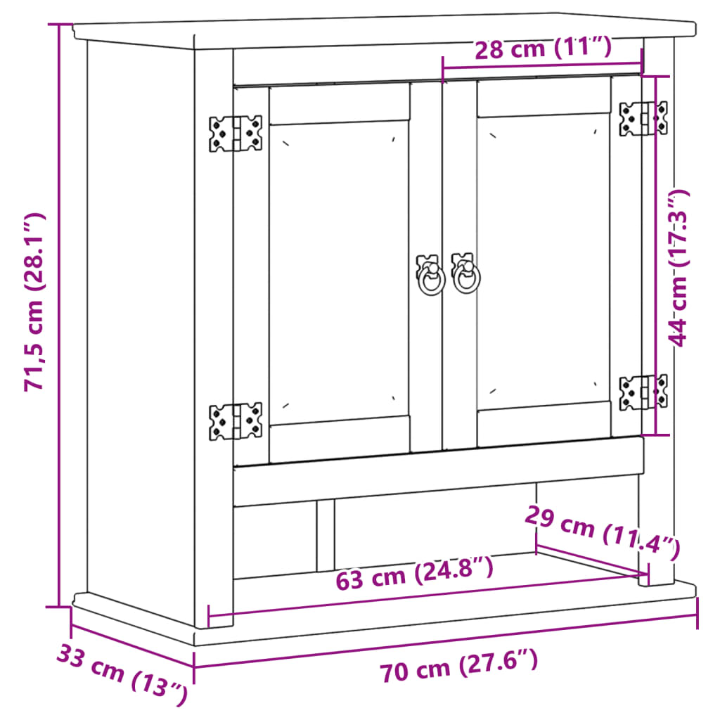 Baderomsskap Corona 70x33x71,5 cm heltre furu vidaXL
