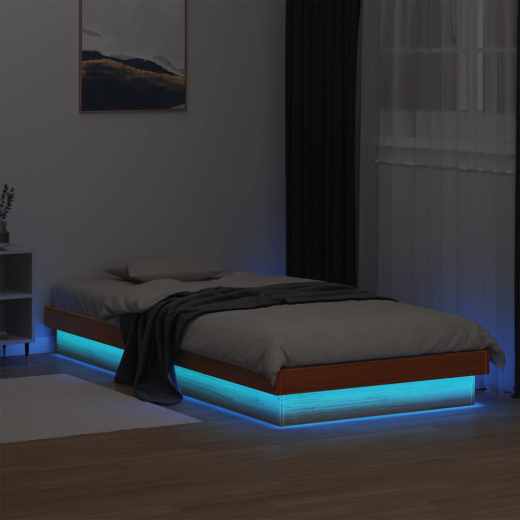 Sengeramme med LED voksbrun 75x190 cm heltre furu