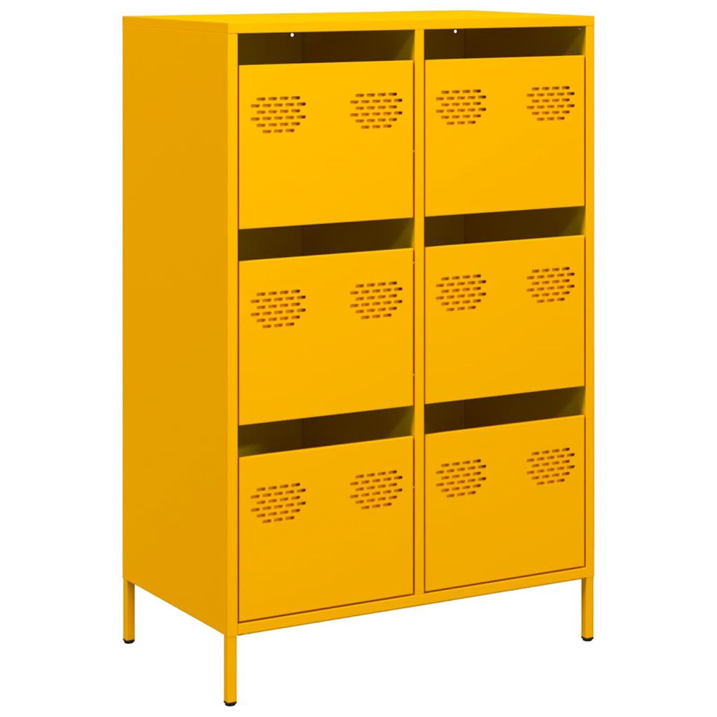 Highboard sennepsgul 68x39x101,5 cm stål