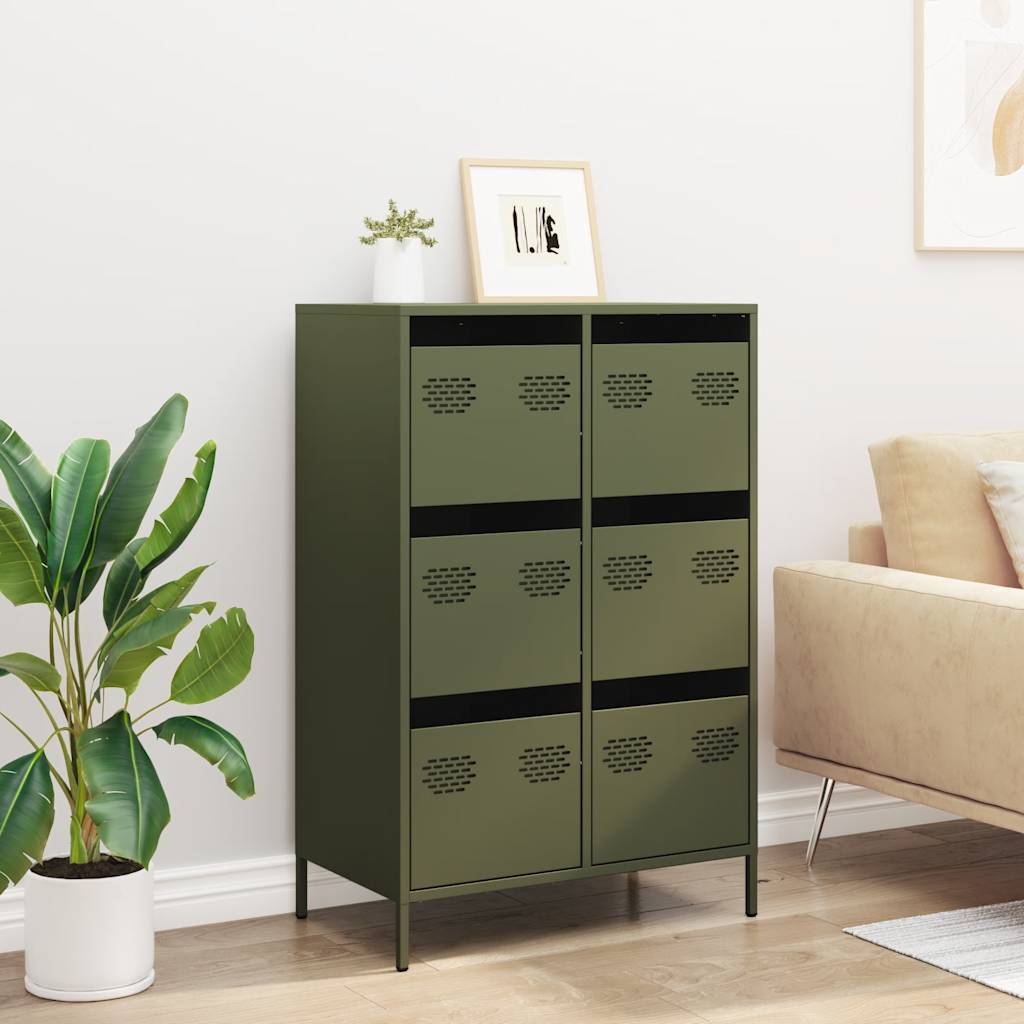 Highboard olivengrønn 68x39x101,5 cm stål