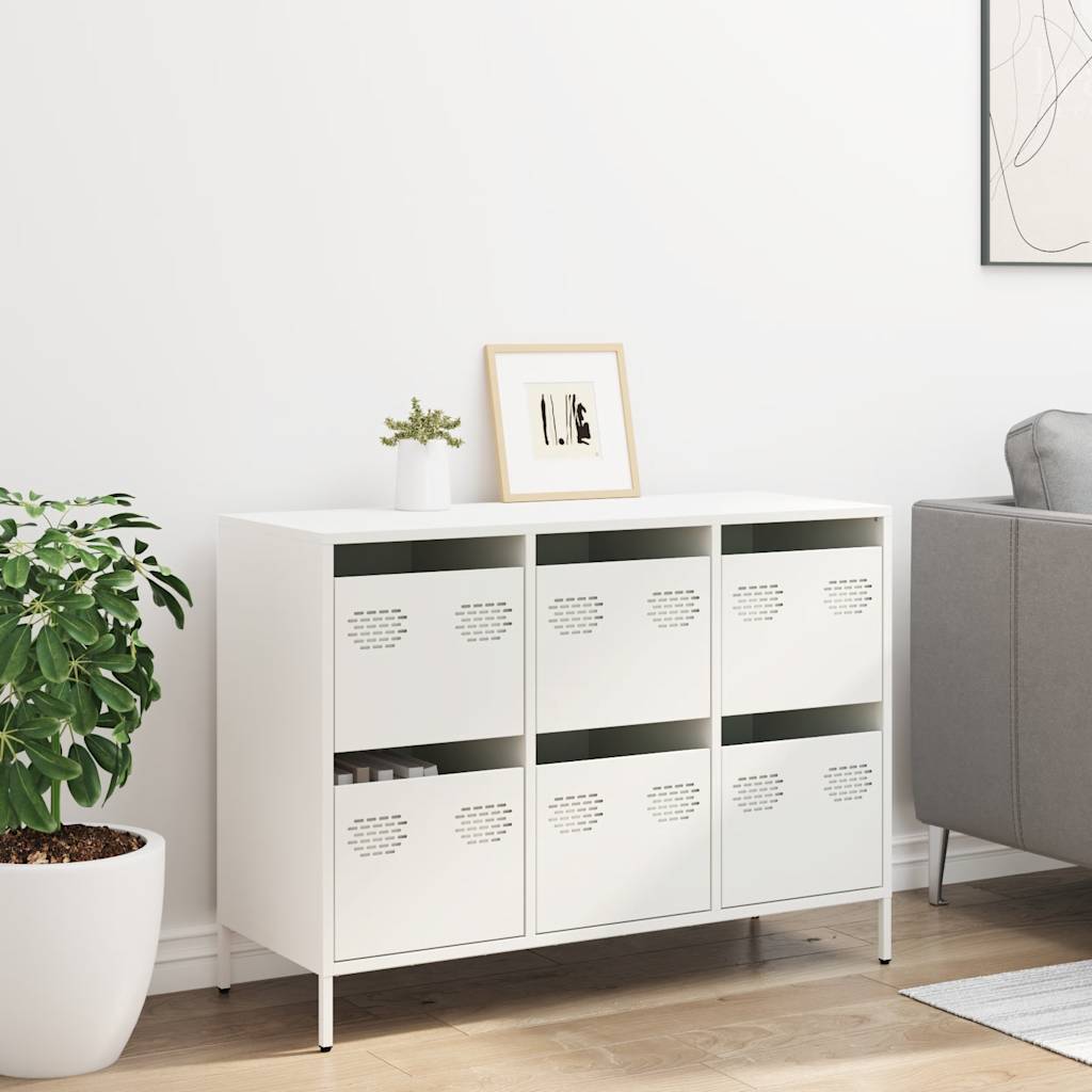 Skjenk hvit 101,5x39x73,5 cm kaldvalset stål