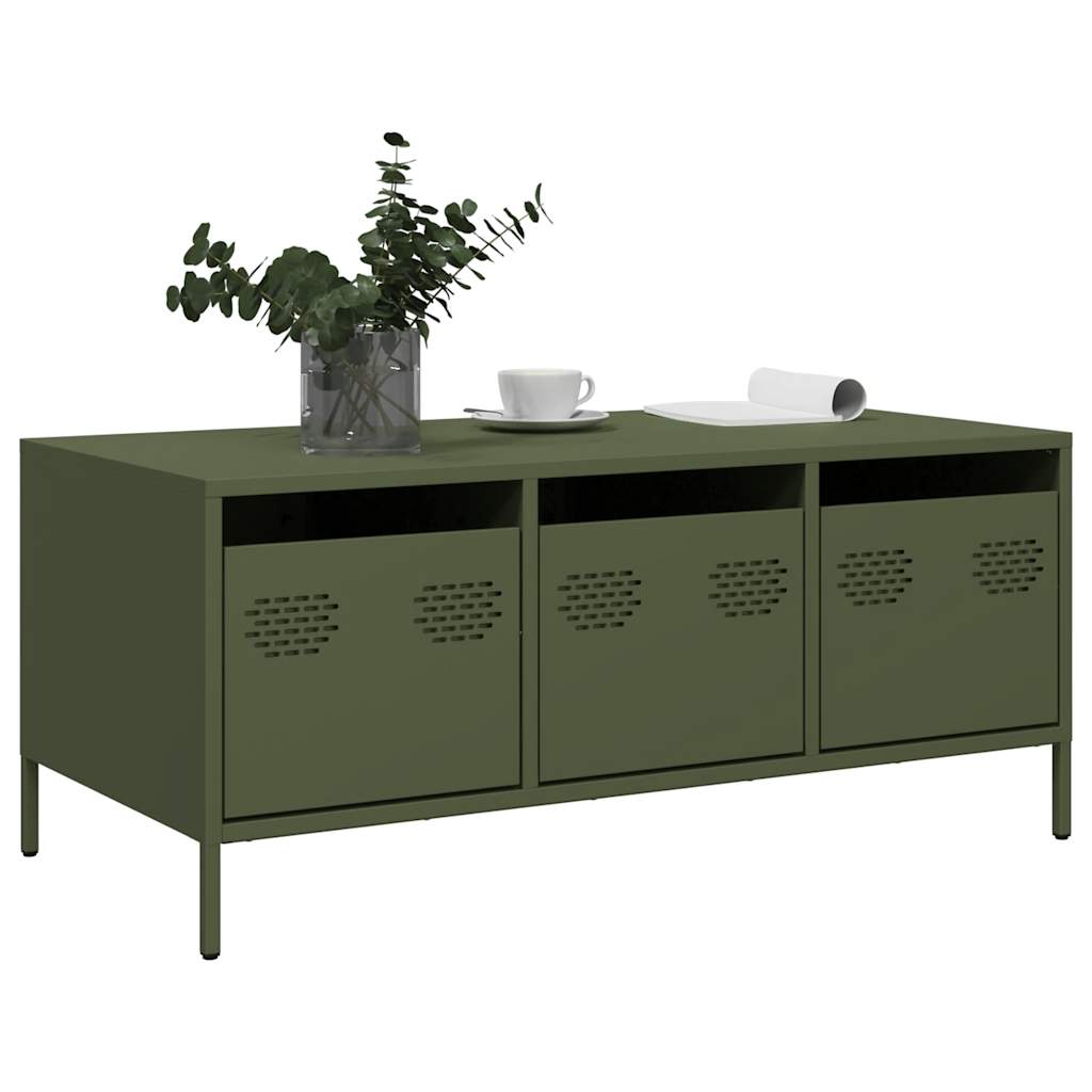 Salongbord olivengrønn 101,5x50x43,5 cm kaldvalset stål