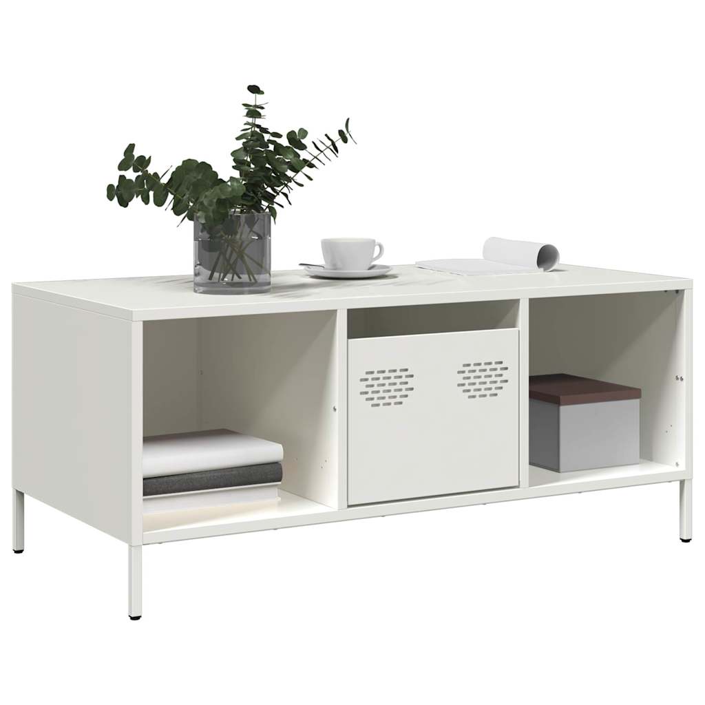 Salongbord hvit 101,5x50x43,5 cm kaldvalset stål