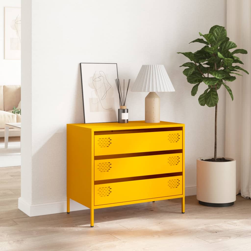 Skjenk sennepsgul 68x39x58,5 cm kaldvalset stål