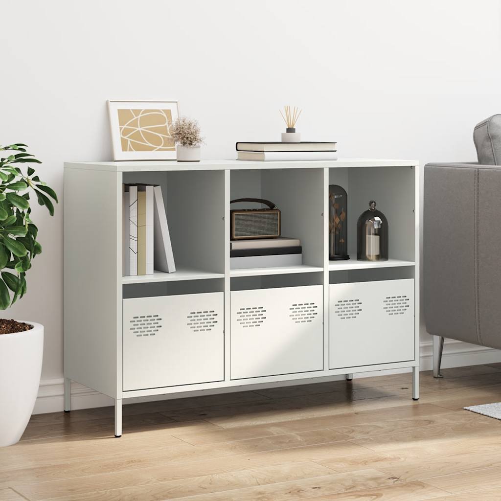 Skjenk hvit 101,5x39x73,5 cm kaldvalset stål