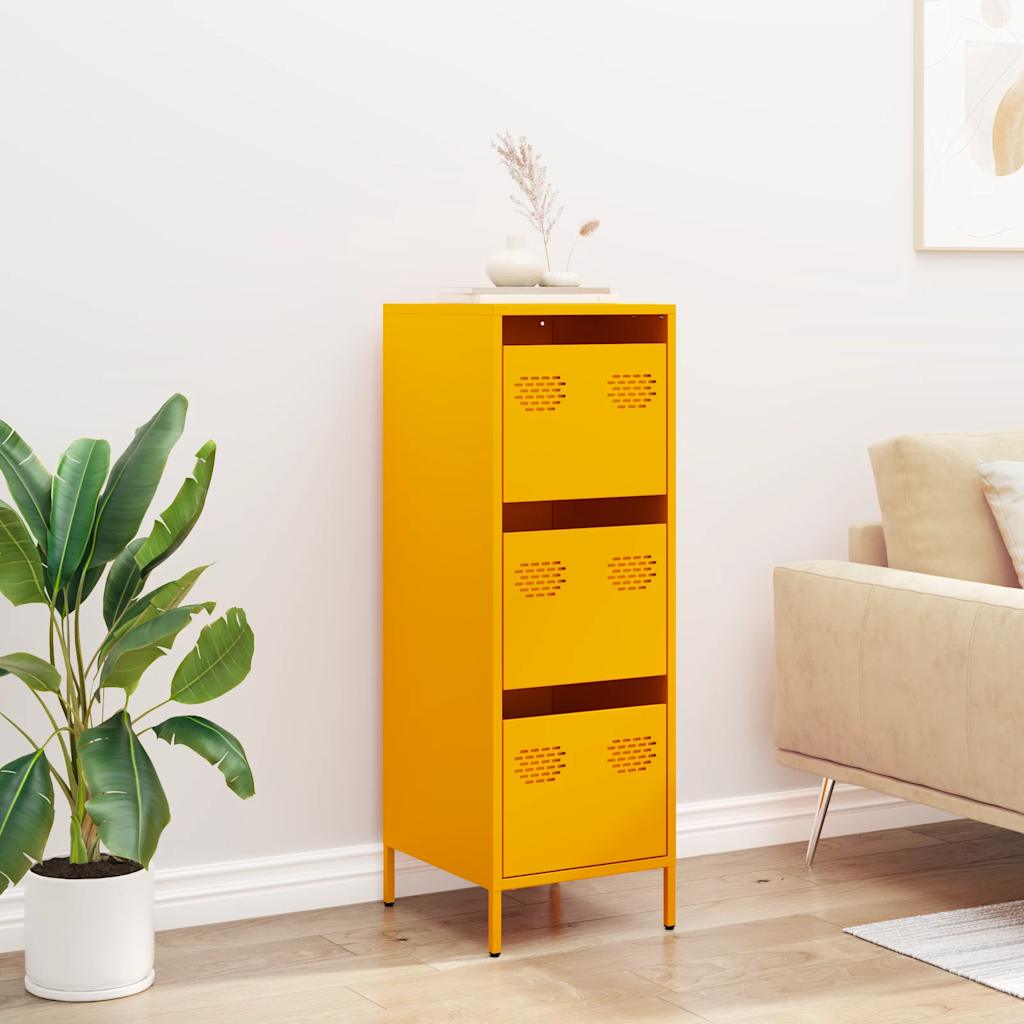 Highboard sennepsgul 39x35x103,5 cm stål