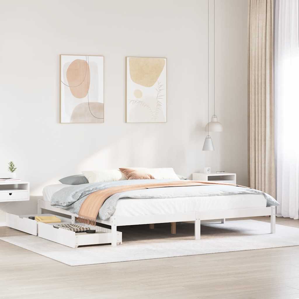 Sengeramme med madrass hvit 200x200 cm heltre furu