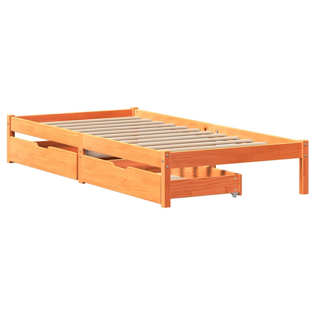 Sengeramme uten madrass voksbrun 75x190 cm heltre furu