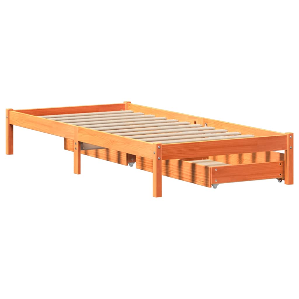 Sengeramme uten madrass voksbrun 75x190 cm heltre furu