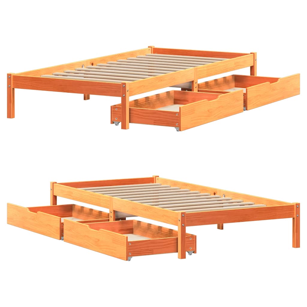 Sengeramme uten madrass voksbrun 75x190 cm heltre furu