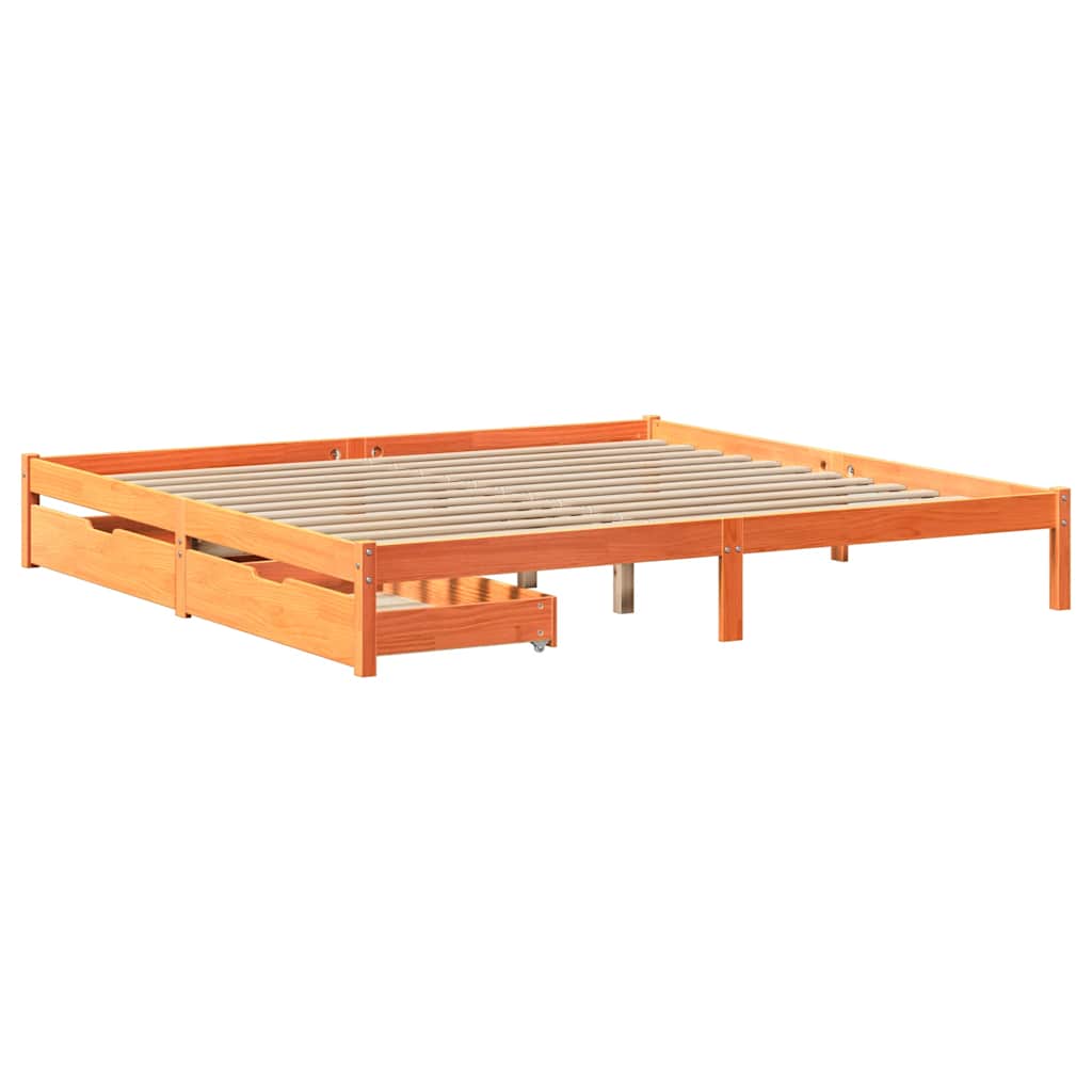 Sengeramme uten madrass voksbrun 200x200 cm heltre furu