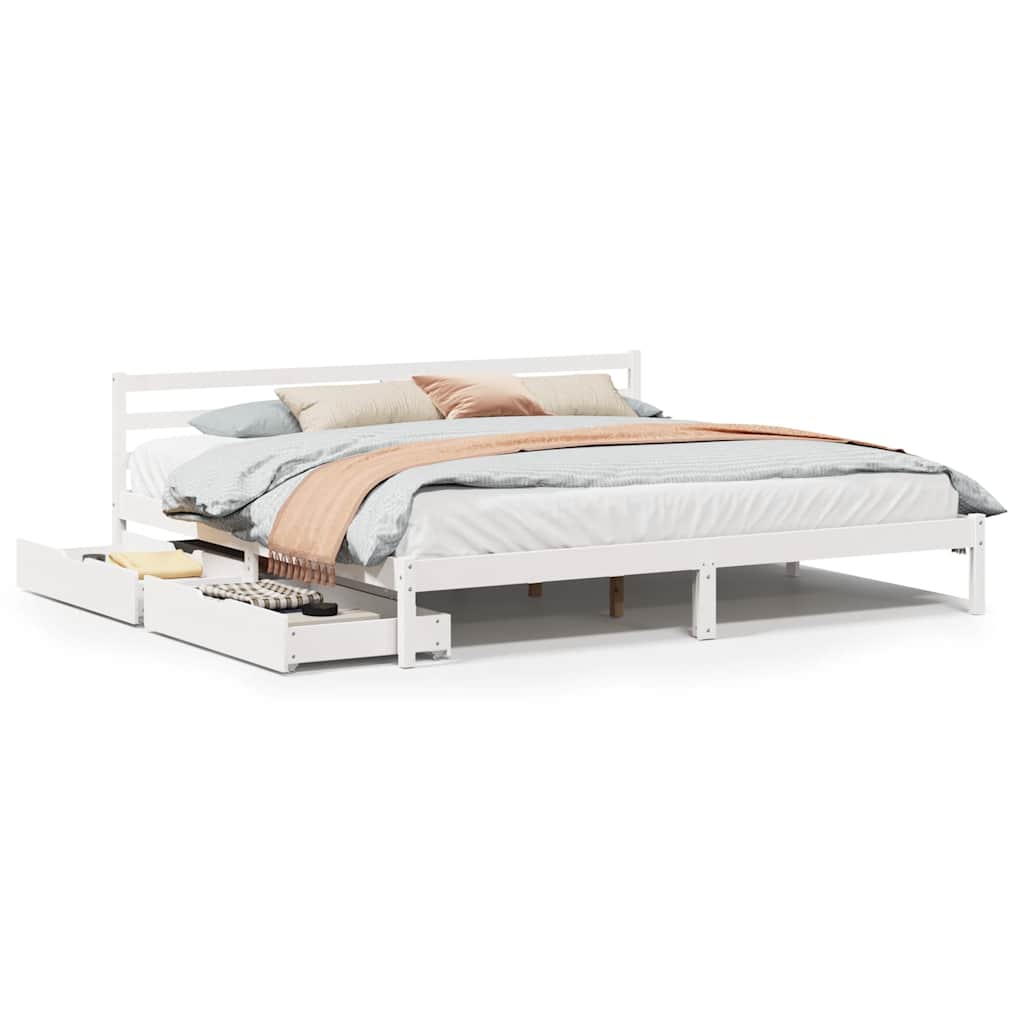 Sengeramme med madrass hvit 200x200 cm heltre furu