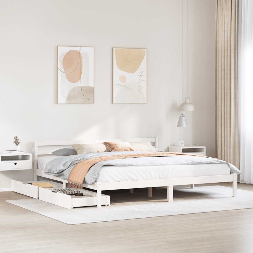 Sengeramme med madrass hvit 200x200 cm heltre furu