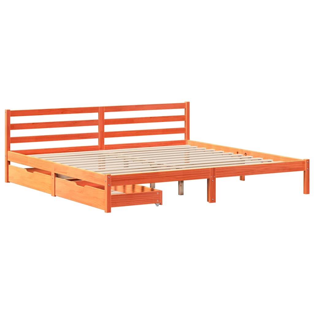 Sengeramme uten madrass voksbrun 200x200 cm heltre furu