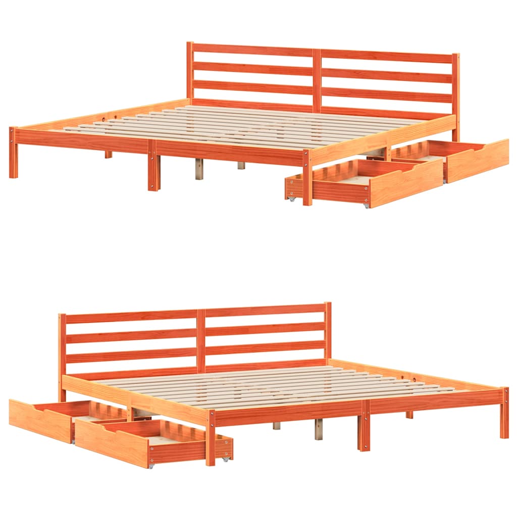 Sengeramme uten madrass voksbrun 200x200 cm heltre furu