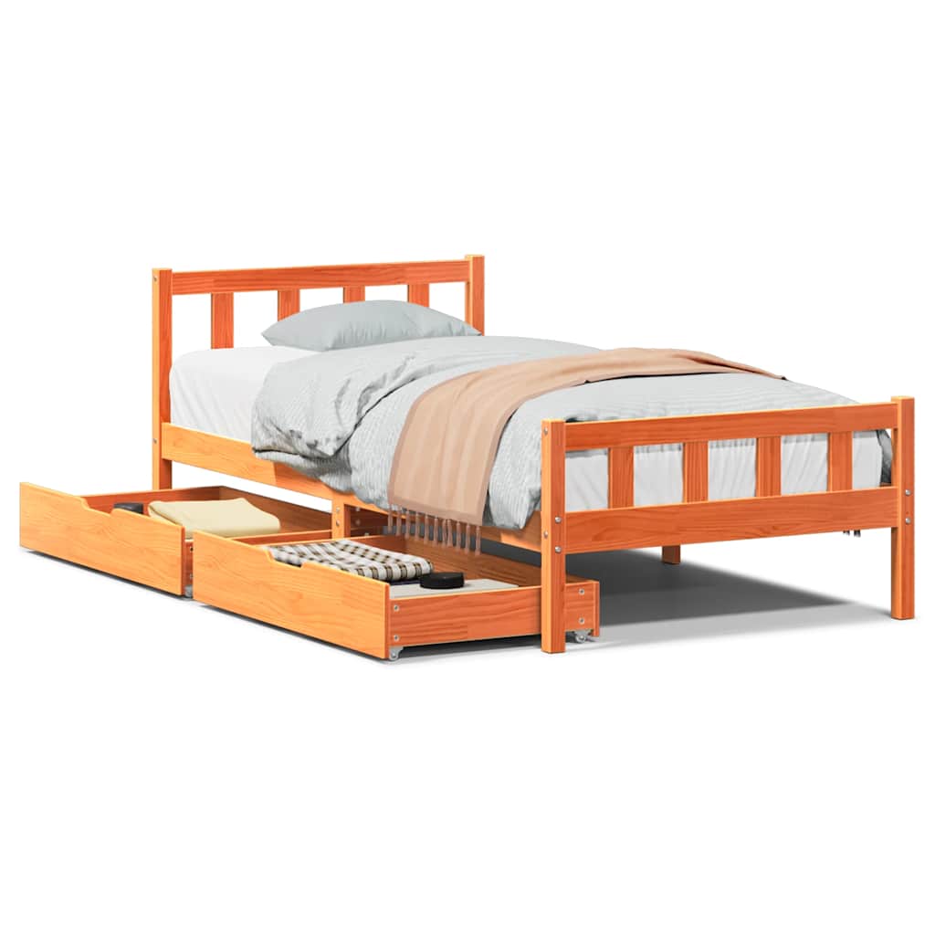 Sengeramme uten madrass voksbrun 75x190 cm heltre furu