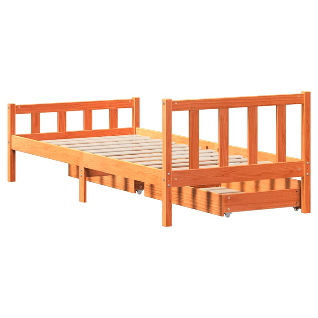 Sengeramme uten madrass voksbrun 75x190 cm heltre furu