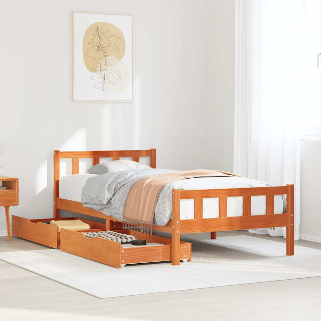 Sengeramme uten madrass voksbrun 75x190 cm heltre furu