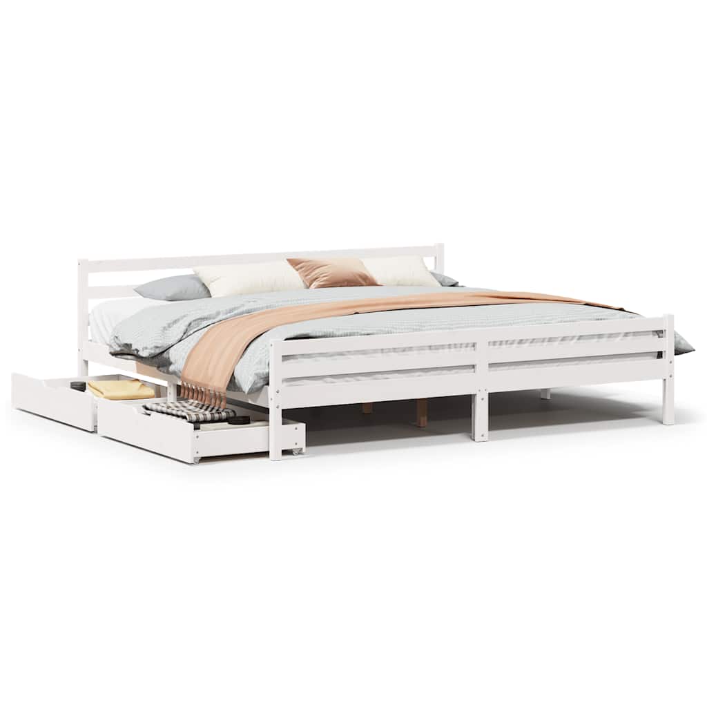 Sengeramme med madrass hvit 200x200 cm heltre furu
