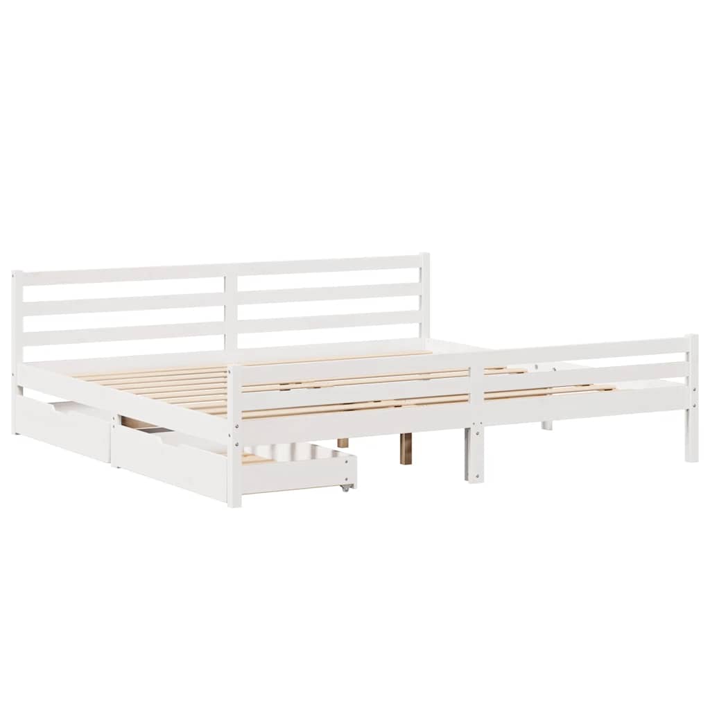 Sengeramme med madrass hvit 200x200 cm heltre furu