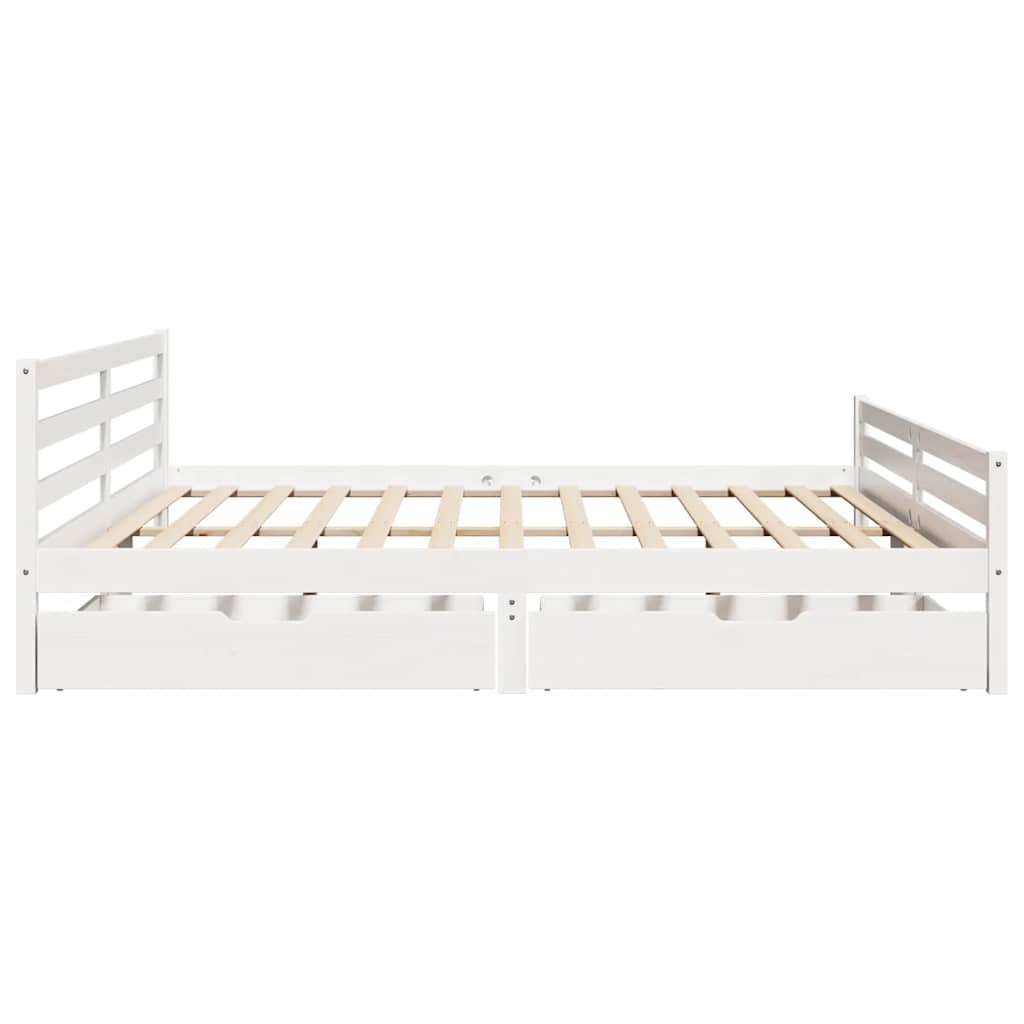 Sengeramme med madrass hvit 200x200 cm heltre furu