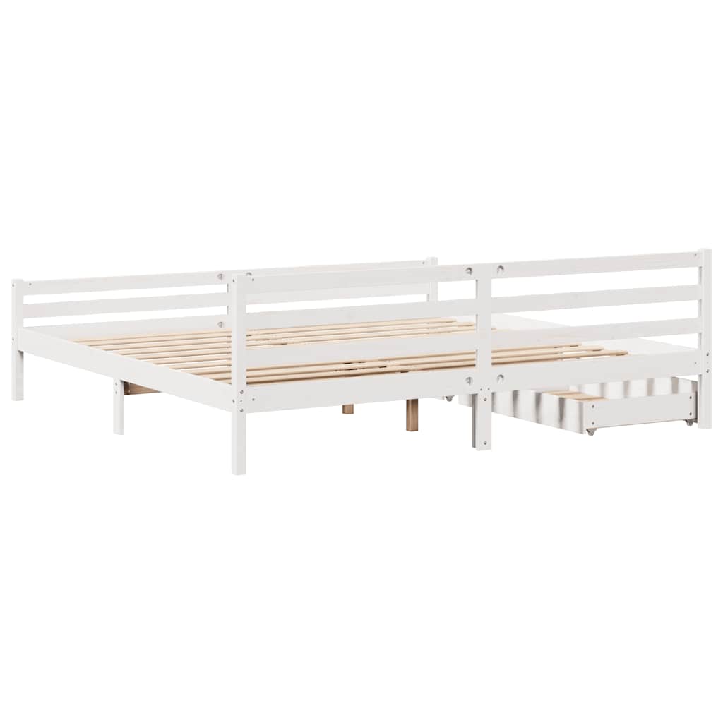Sengeramme med madrass hvit 200x200 cm heltre furu