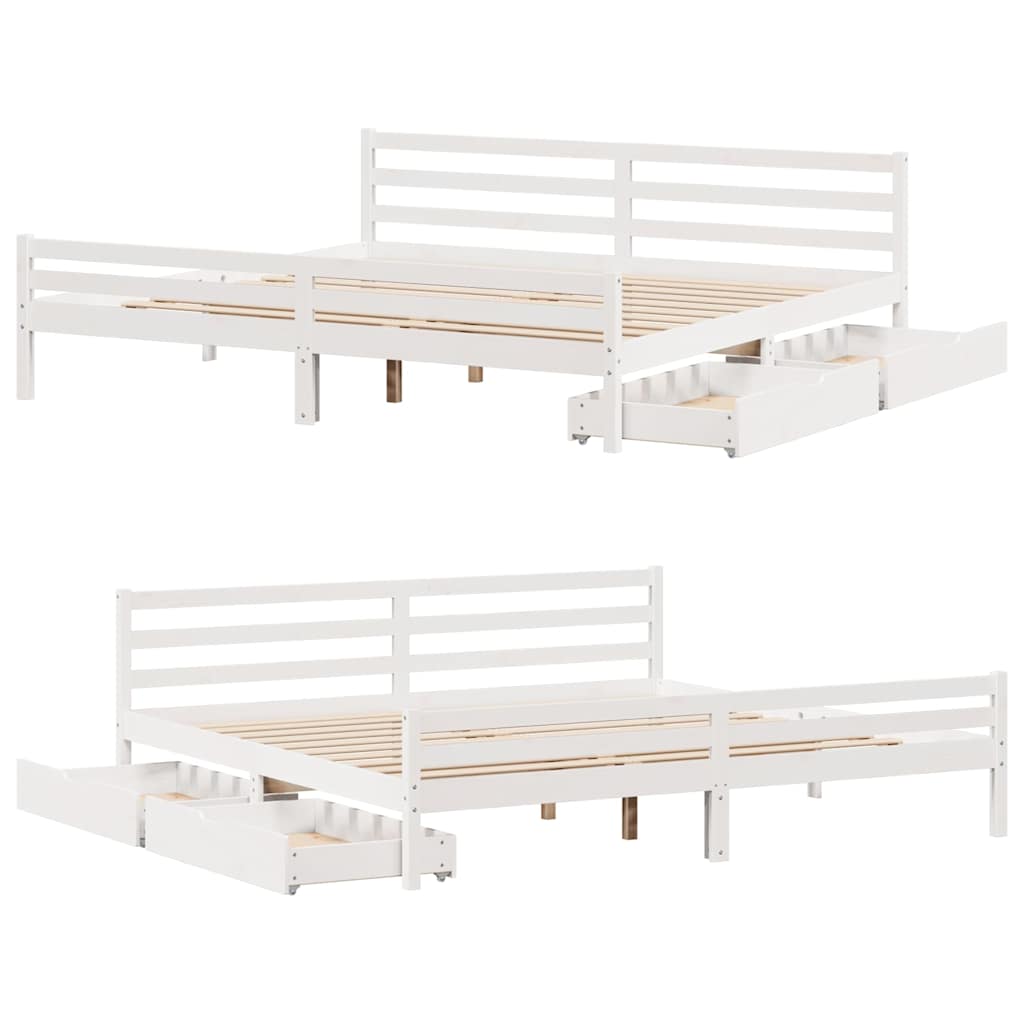 Sengeramme med madrass hvit 200x200 cm heltre furu