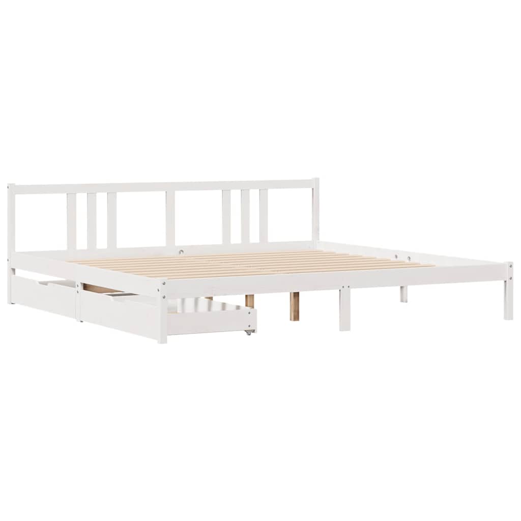 Sengeramme med madrass hvit 200x200 cm heltre furu
