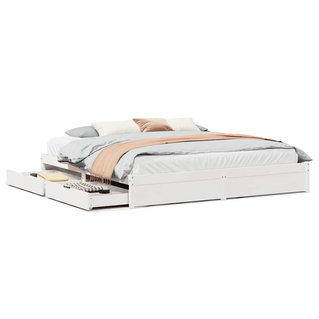 Sengeramme med madrass hvit 200x200 cm heltre furu