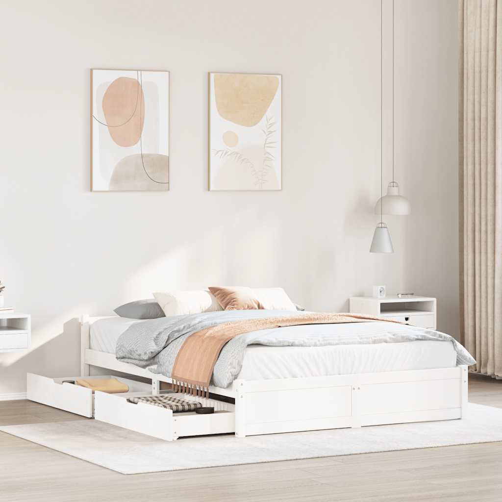 Sengeramme uten madrass hvit 135x190 cm heltre furu